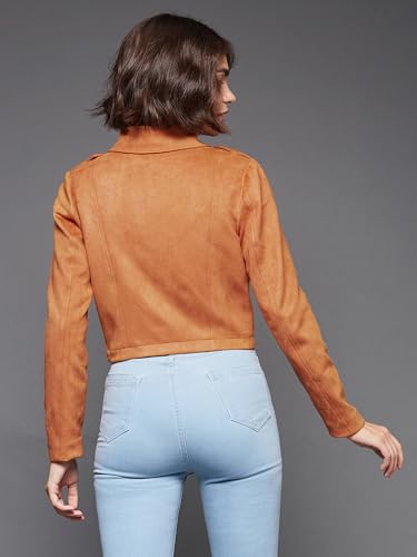 Image of Miss Chase Women's Off White V-Neck Full Sleeves Bomber Cropped Jacket