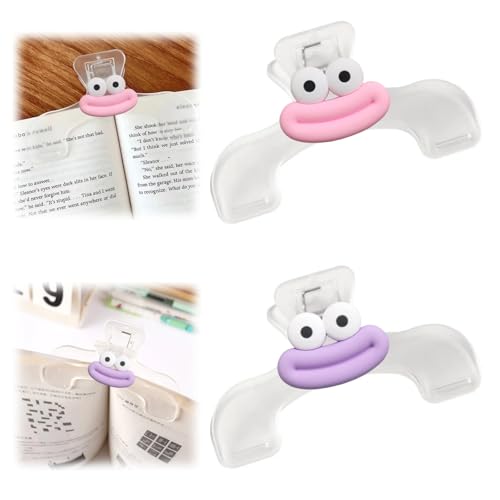 Jravezt 文具 クリップ 2個セット プラスチック製 透明 教科書クリップ かわいい クリア 便利 使いやすい 食品保存 書類ペーパー用 文房具 事務用品 家庭 書店 学校 オフィス用 (ピンク+パープル)
