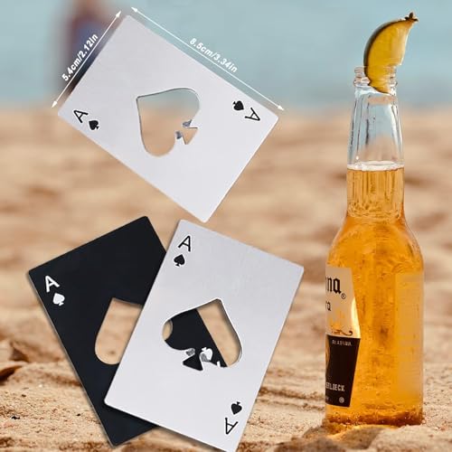 Image of Premium Bottle Openers (Set of 4), Stainless Steel Bottle Opener for Beer Wallet Size Bottle Openers Ace of Spade Bottle Cap Opener Black & Silver