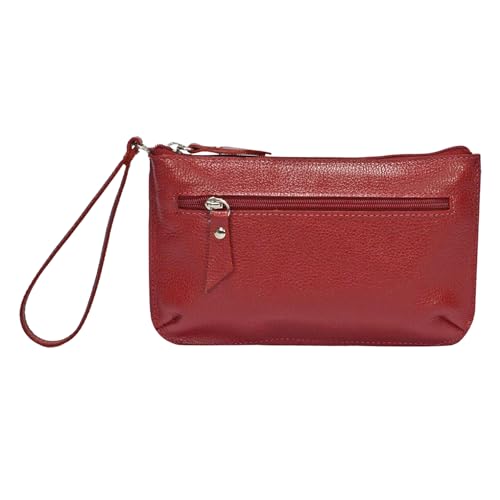 Clutch Carteira Bolsa de Mao e Porta Celular Feminina em Couro Legítimo MDXP046 (Vermelho Escuro)