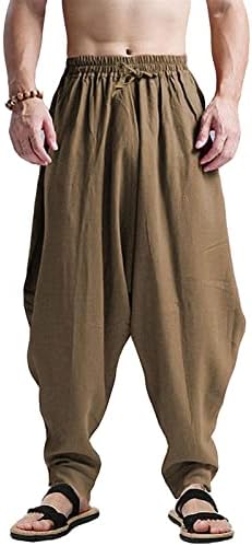 CLANMILUMS Men's Casual Harem Pants Loose Cotton Boho Hippie Drop Crotch Trouser (Medium, Green)