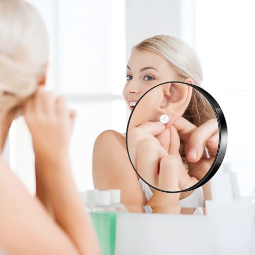Magnifying Mirror 10X&20X Set, Magnified Mirrors 3.5" with Two Suction Cups and Tweezers, Travel Magnifyied Mirror Set Comes with Storage Bag, Compact Small Magnifying Mirrors for Travel(Black)