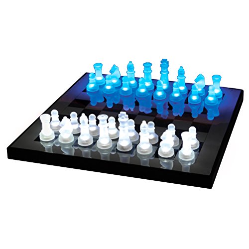 LumiSource SUP-LEDCHES-BW LED Lightened Glow Chess Set, Blue/White