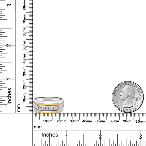 Gem Stone King Men's 925 Sterling Silver and 10K Yellow Gold White Lab Grown Diamond Ring For Men | 8MM Width | Available in Size 7,8,9,10,11,12,134