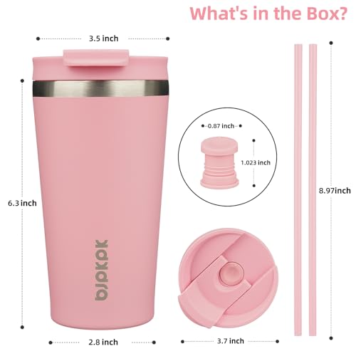 Image of BJPKPK 18 oz Coffee Tumbler with Straw, Insulated Stainless Steel Cup