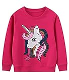 Little Hand Kinder Sweatshirt Einhorn Mädchen Pullover Warme Baumwolle Langarm Top 2-7 Jahre (Rose Rot-Einhorn,122)