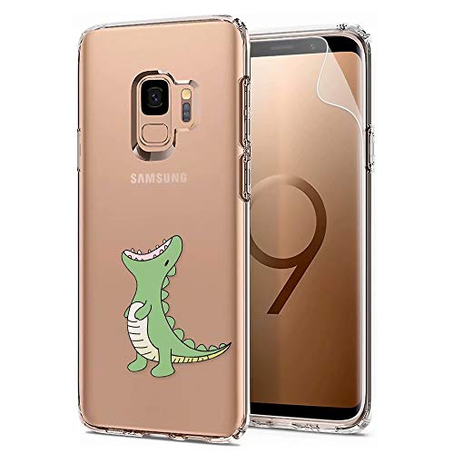 MISSDU Compatible avec Coque Samsung Galaxy s9 Coque avec Verre trempé écran Protecteur, Transparent Case Silicone Housse TPU Gel -Dinosaure