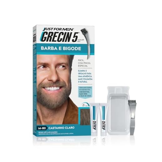 Just For Men Grecin 5 Color Gel, Tonalizante que Elimina o Grisalho, Ideal para Barba e Bigode, Cor M80, Castanho Claro, 28g