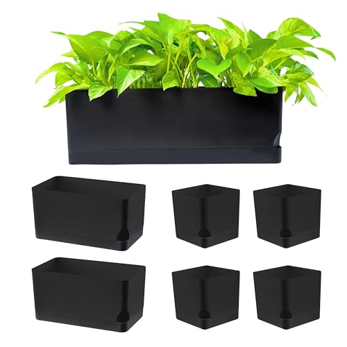 LaLaGreen Planters for Indoor Plants (7 Pack) Self-Watering System Black