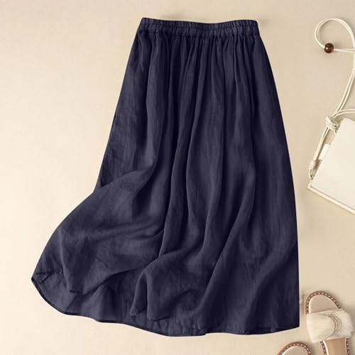 Women's Cotton Flowy Swing Skirt Trendy Casual Loose Tiered A-Line Skirts Elastic High Waist Ruffle Midi Long Skirt2