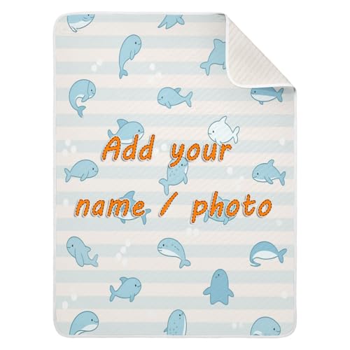 Custom Animal Fish Blue Stripe Blanket for Soft para personalizar Image Blankets with Names on for Girls or Boys 30x40in Manta para recien nacido