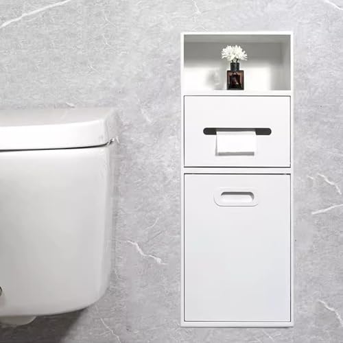 Estante de Ducha Empotrado de Acero Inoxidable, Resistente al Agua, para baño, con Soporte para Papel higiénico y Cubo de Basura basculante, Color Blanco (7.8 x 26 x 5.5 Pulgadas) para Uso d