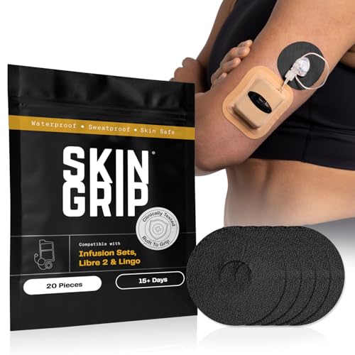 Image of Skin Grip Universal Adhesive Patches for CGM and Insulin Pumps with Cutout (20-Pack), 0.8-Inch Hole, Waterproof & Sweatproof for 10-14 Days, Glucose Monitor Patch, Diabetic Sensor Cover, Black