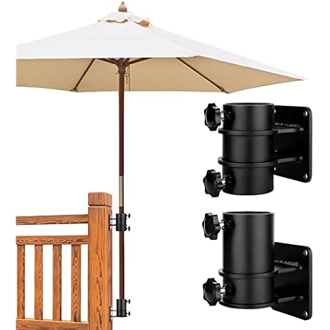 BRILLIHOOD Patio Umbrella Side Holder, Stainless Steel Parasol Holder Umbrella Clamp Mount/Bracket Sun Umbrella Base and Bracket for Outdoor Deck Railing, Balcony, Courtyard - Flat Mount, Pack of 2 Cover