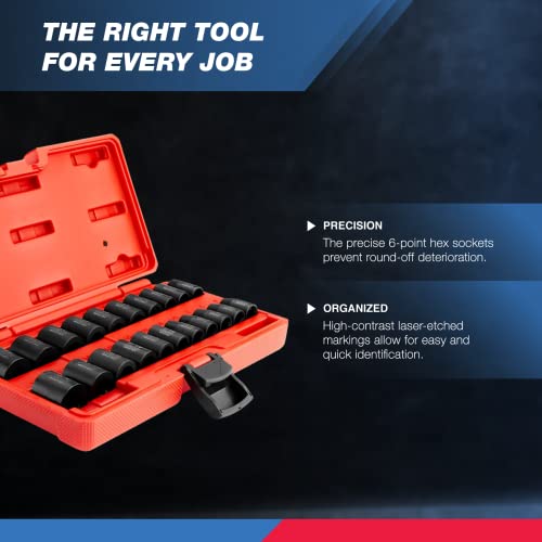 image for NEIKO 02432A 3/8” Drive SAE and Metric Impact Socket Set | 21 Shallo
