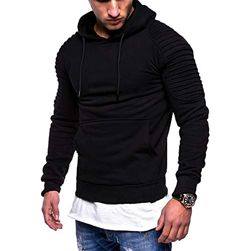 PIZZ ANNU Sudaderas con Capucha para Hombre de Manga Larga, Color sólido Negro Negro M