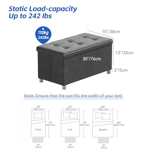 Image of BRIAN & DANY 30 Inches Folding Storage Ottoman Bench, Ottoman with Storage Bench for Bedroom, Living Room, Entryway, Foot Rest with Legs, Dark Gery