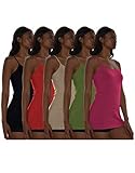 Sexy Basics Women's 5 Pack / 12 Pack Basic Solid Color Cotton Stretch Camisole Adjustable Spaghetti...