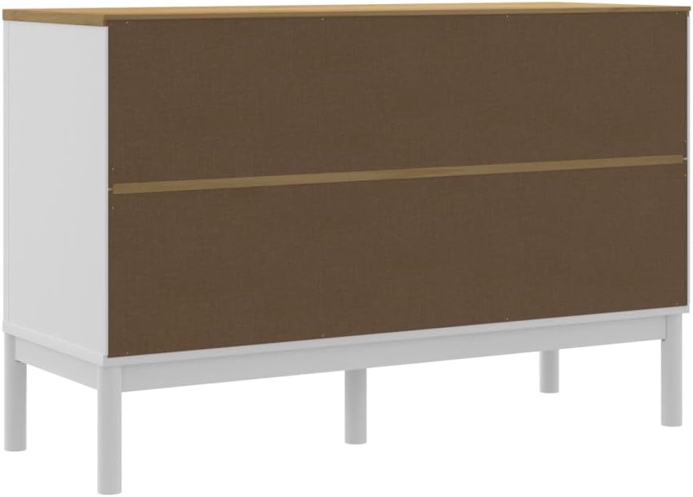 White Solid Pine Wood Sideboard with Drawers and Doors, Modern Engineered Wood Medium Storage Cabinet for Dining Room Living Room Hallway, Spacious Design with Matte Finish