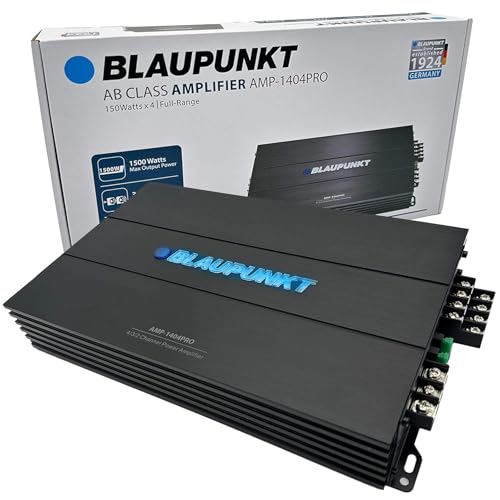 Blaupunkt AMP-1404PRO 1500W 4-Channel Amplifier Class AB - MOSFET, High and Low Pass Filters, Slim and Compact Design