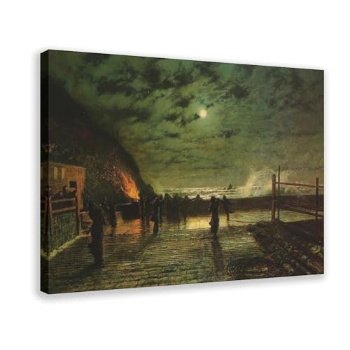 Impression sur toile In Peril The Harbour Flare de Grimshaw avec cadre à suspendre pour le salon