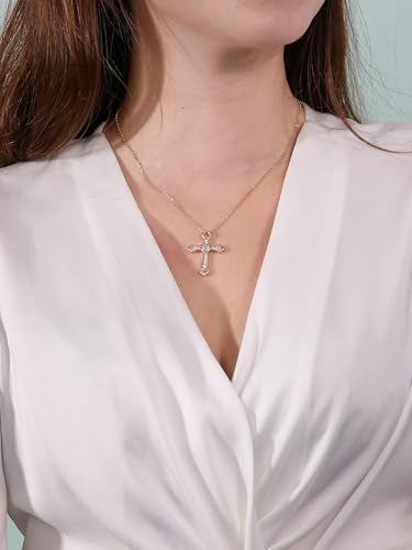 FWM Moissanite and Created Genuine Sapphire/Ruby/Emerald Cross Necklace for Women Men, Solid 925 Sterling Silver, 16”/18”/20” Adjustable, Christian Anniversary Birthday Jewelry2