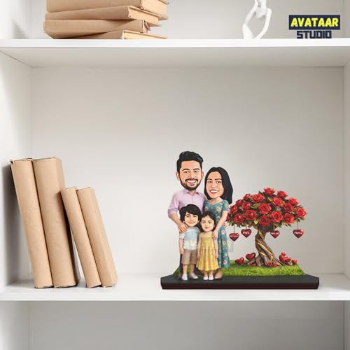 Image of Wood Rectangular Personalized Caricature Gift for Couple, 7 Inches, Tabletop Multicolor, Art Deco Style (Couple 12)