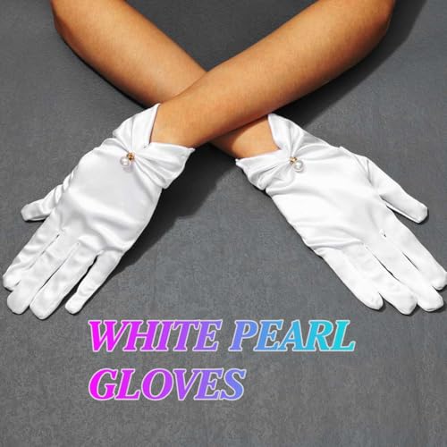 Unsutuo Short Satin Gloves Bridal Pearl Gloves Opera Gloves for Women and Girls4