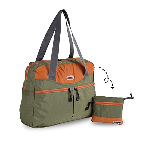 GOX Large Foldable Travel Duffel Bag Packable Tote Bag Carry on Luggage Weekender Overnight Bag Lightweight (Green&Orange)