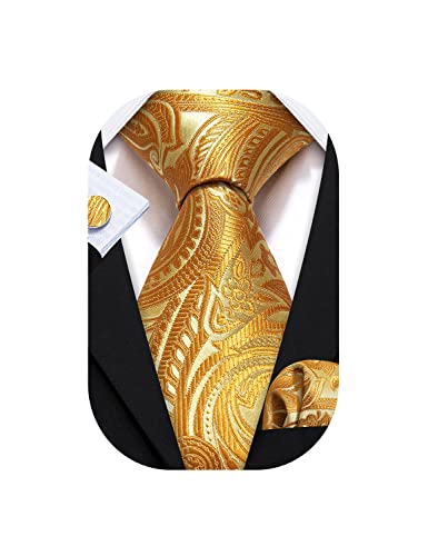 Image of Barry.Wang Paisley Tie Fashion Set Hanky Cufflinks Neckties for Men Woven Silk