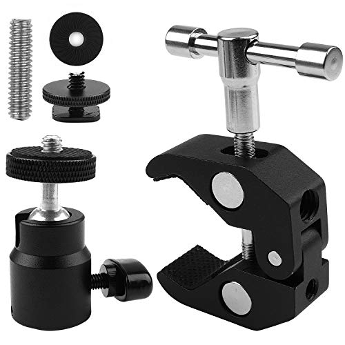 Chromlives Camera Clamp Mount Ball Head Clamp - Super Clamp And Mini Ball Head Hot Shoe Mount Adapter With 1/4'' -20 Tripod Screw For Lcd/Dv Monitor, Led Lights, Flash Light,Microphone And More #TOP5