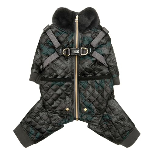 Puppia Bylur Winter-Overall mit Stehkragen, durchgehendem Reißverschluss, mit integriertem Geschirr, für kleine und mittelgroße Hunde, Schwarz, Größe L