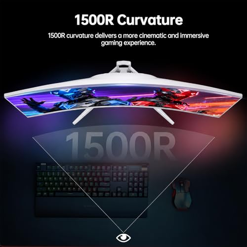Image of CRUA 32 inch 4K 240Hz Curved Gaming Monitor, 1500R, FreeSync, Speakers, White | UHD 3840x2160 16:9 VA, 120%sRGB, HDMI2.1 /DP1.4, 75x75mm Wall Mount for PC Gaming, Movies, Streaming, Editing and Multitasking