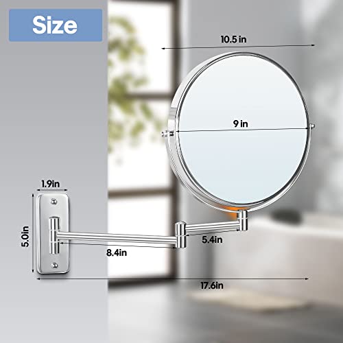 9-In Large Size Round Wall Mounted Magnifying Makeup Mirror With 10X Magnification,Extendable Anti-Rust Bathroom Beauty Mirror For Wall,Chrome Fogless Cosmetic Vanity Mirror For Shaving,12-In Long Arm #TOP7