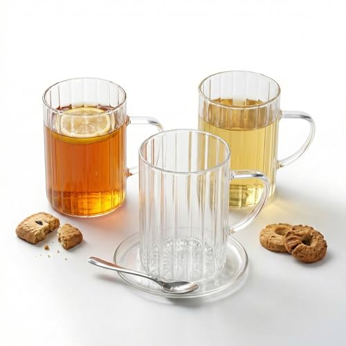 Deconox 3'lü Borosilikat Cam Kupa Seti - 300 ml Isıya Dayanıklı İnce ve Hafif Çay/Kahve Bardağı - Kurşunsuz Ekolojik (3 Adet)