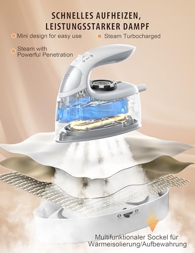 Sundu Reisebügeleisen, Steamer Dampfglätter, 2 in 1 Dampfbügeleisen Reise,5 Bügelmodi für Verschiedene Stoffe, Dampfleistung bis zu 30 g/min, Arretierbarer Sockel, Intelligente Temperaturregelung Iron