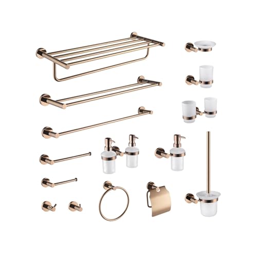 Rose Gold Polished Bathroom Accessories Set - Wall-Mounted Toilet Brush Holder & Double Towel Bar Hook - Stylish Stainless Steel for Modern Bathrooms