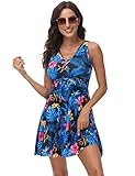 Kate Kasin Two Piece Swimsuits for Women Tummy Control Back Cross Flowy Swimdress Bathing Suits with Boyshorts Swimwear Black Floral