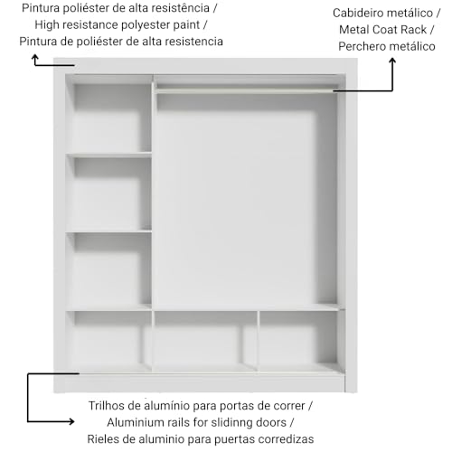 Image of Madesa 3 Sliding Doors Wardrobe Ample Storage Wooden Almirah 170 Cm with Shelves and Hanging Units for Bedroom - White