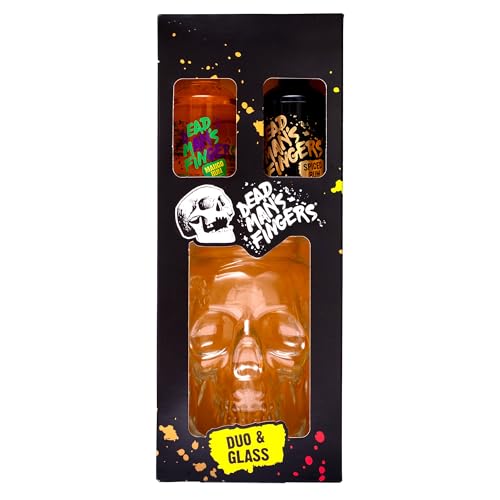 Dead Mans Fingers Rum Gift Set - Spiced, Mango Flavoured, Mini Alcohol Bottles x2 5cl and Skull Glass - Rum Miniatures Birthday Gifts for Men, Dad Gifts, Boyfriend, Valentines Day - 10