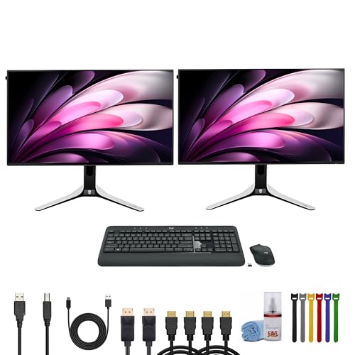 Image of Alienware AW2723DF 27-Inch Gaming Monitor (2560 x 1440p) at 280Hz Display (Lunar Light) (2 Pack) Bundle with MK540 Advanced Wireless Keyboard and Mouse Combo, Black + Cleaning Kit + More