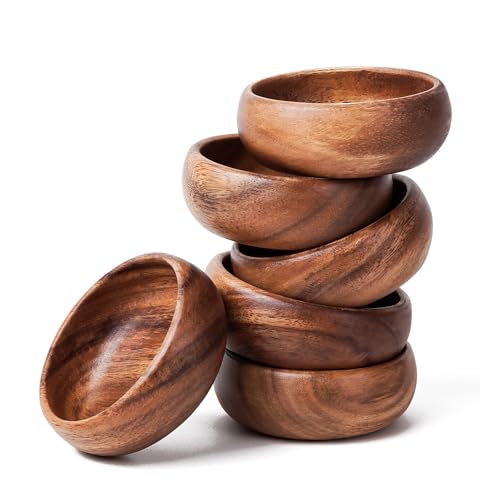Casa/Legno Auténtico juego de cuencos de madera hechos a mano, exquisita artesanía filipina para frutos secos y cuencos de acai, 4 x 4 x 1.5 pulgadas (6)