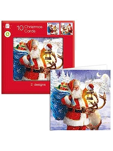 Giftmaker Pack 10 Square Christmas Cards Family Friends 2 Designs Traditional Santa