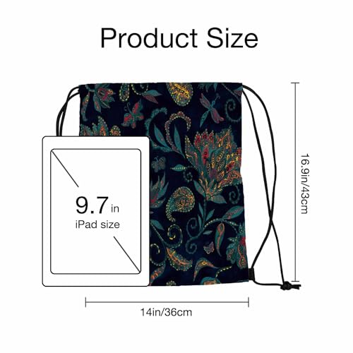Floral Pattern Drawstring Bags Sports Bag Paisley Watercolor Flowers Flores Tulips Leaves Draw String Back Bag Men Women Adults 14x16.9 Inch - Image 3