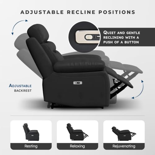 Image of Lexicon Leather Match Power Recliner Loveseat, Wall Hugger Recliner, Black