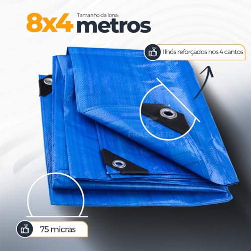 Lona Azul Impermeável Carreteiro, Piscina, Toldos, Caminhão 75G 8x4 Metros + Corda 10 Metros