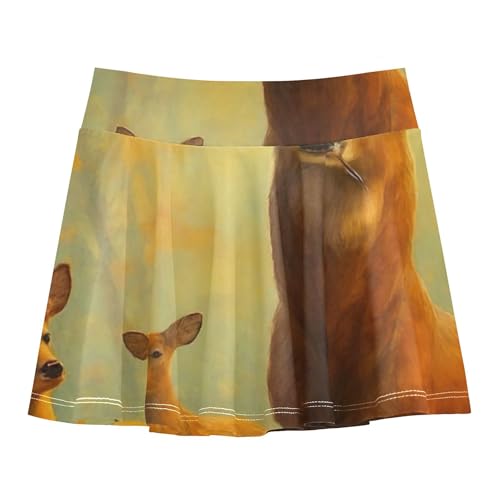 Joisal Kids Tennis Skirts Deers Forest Autumn Orange Girls Skorts Athletic Shorts Children Girl Skort 4t
