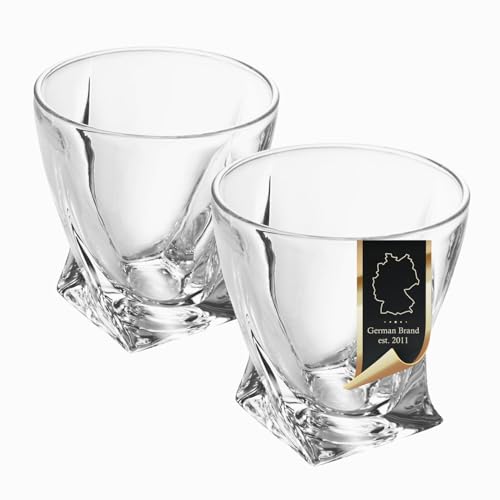 Intirilife Juego de 2xVasos de Whisky en CRISTAL CLARO 'TWISTED'- 260ml- Old Fashioned Whisky Sin Plomo en Diseño Escultura apto para lavavajillas- Vaso de Whisky para Cocktail Scotch Ginebra Ron Agua