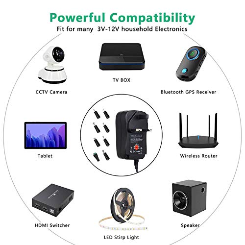مصدر طاقة يونيفرسال 30 واط بتيار متردد مستمر مع 8 مقابس تحويل لـ 3 4.5 5 6 7.5 9 12 فولت للاستخدامات المنزلية شريط ليد - تيار اقصى 2000 ميلي امبير يو اس بي مايكرو من سيبا