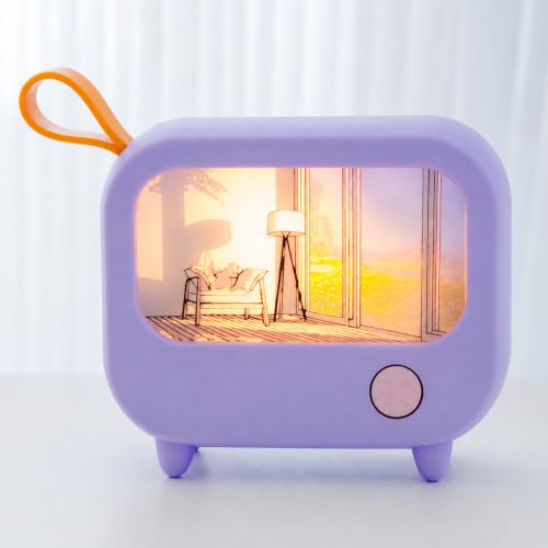 Image of DreamGlow Mini TV Night Light for Kids & Bedroom Decor, Cute Retro LED Bedside Lamp with Warm Ambient Light, Portable Rechargeable Aesthetic Room Decor Gift (Purple)